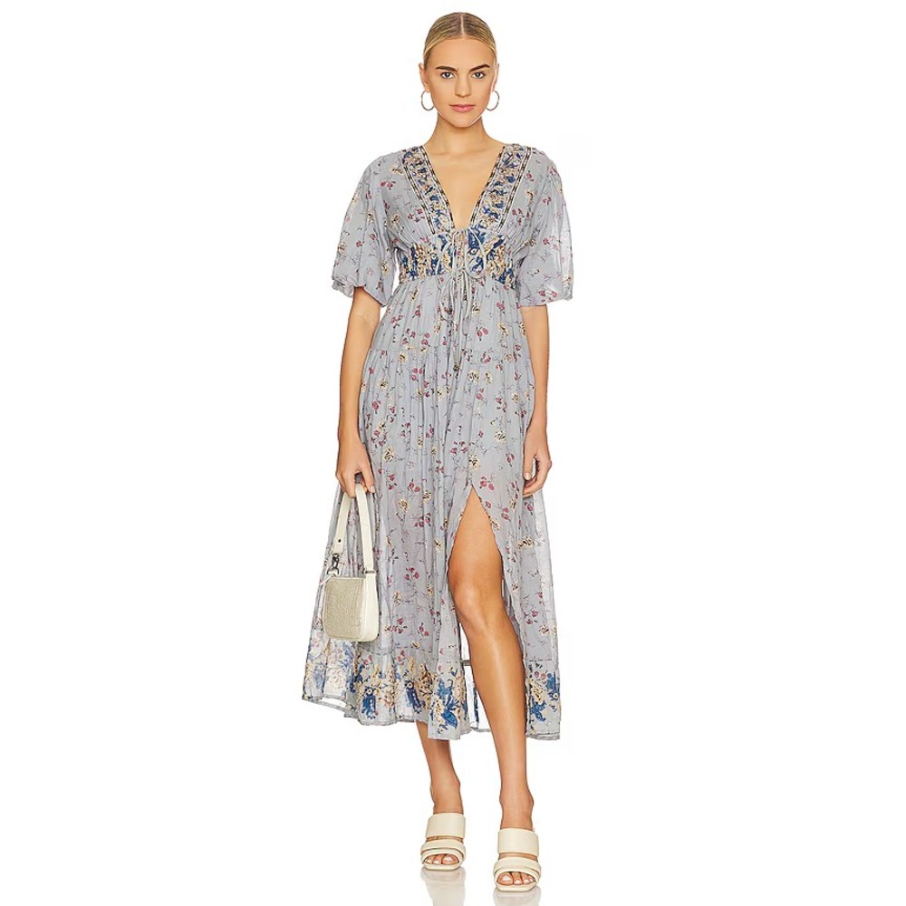 Free People Lysette Maxi Dress size Small Floral Tie Cover Up Beach Boho